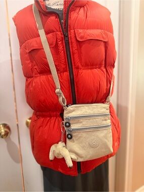 Kipling Beige Crossbody with Plush Monkey Charm